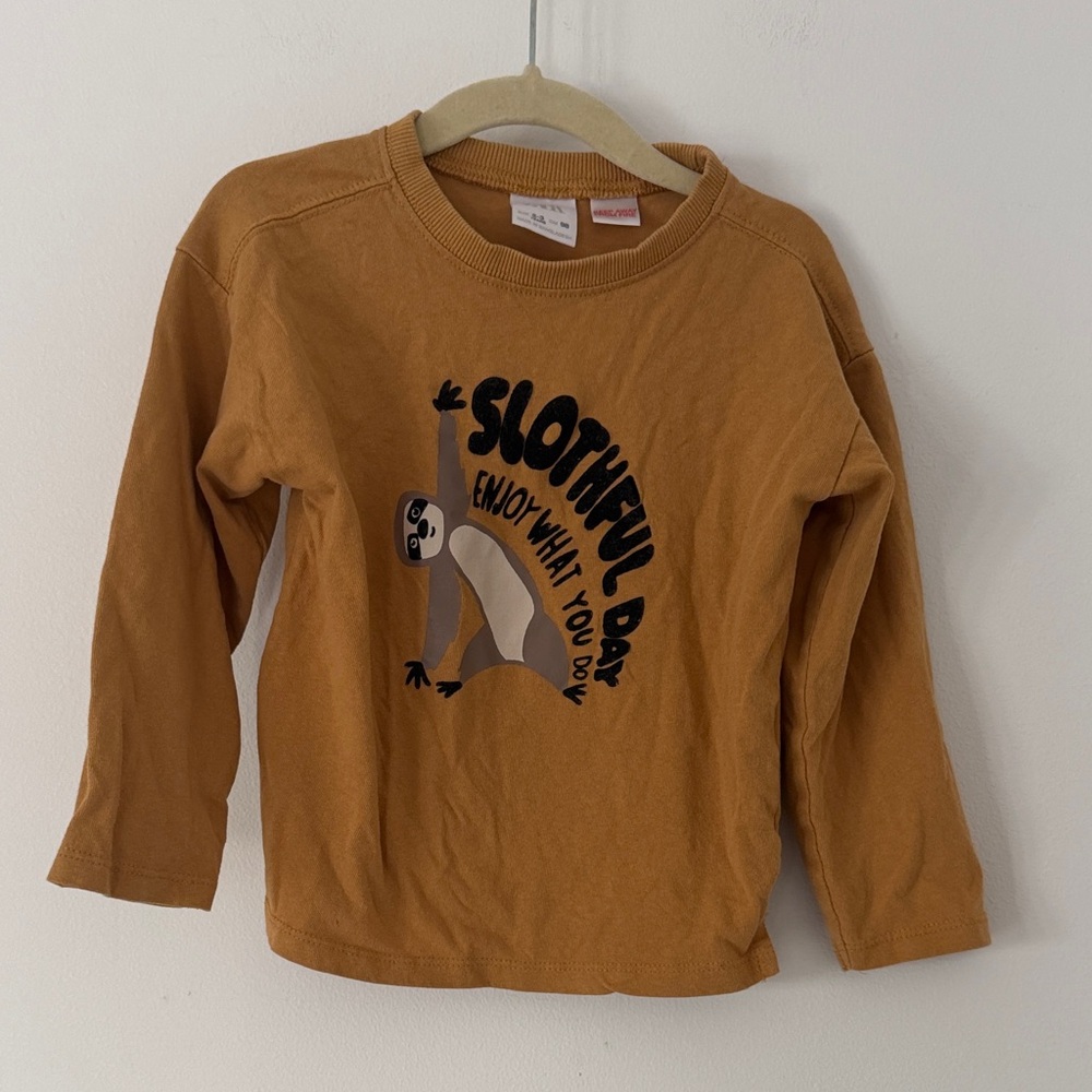 Zara Long Sleeve Tee Slothful Day Kids Shirt Toffee Color 2-3 years